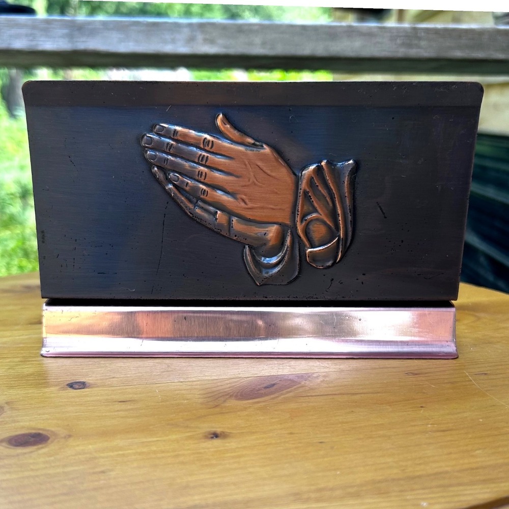 Vintage Praying Hands Napkin Holder Mail Stand Copper Religious Coppercraf Guild